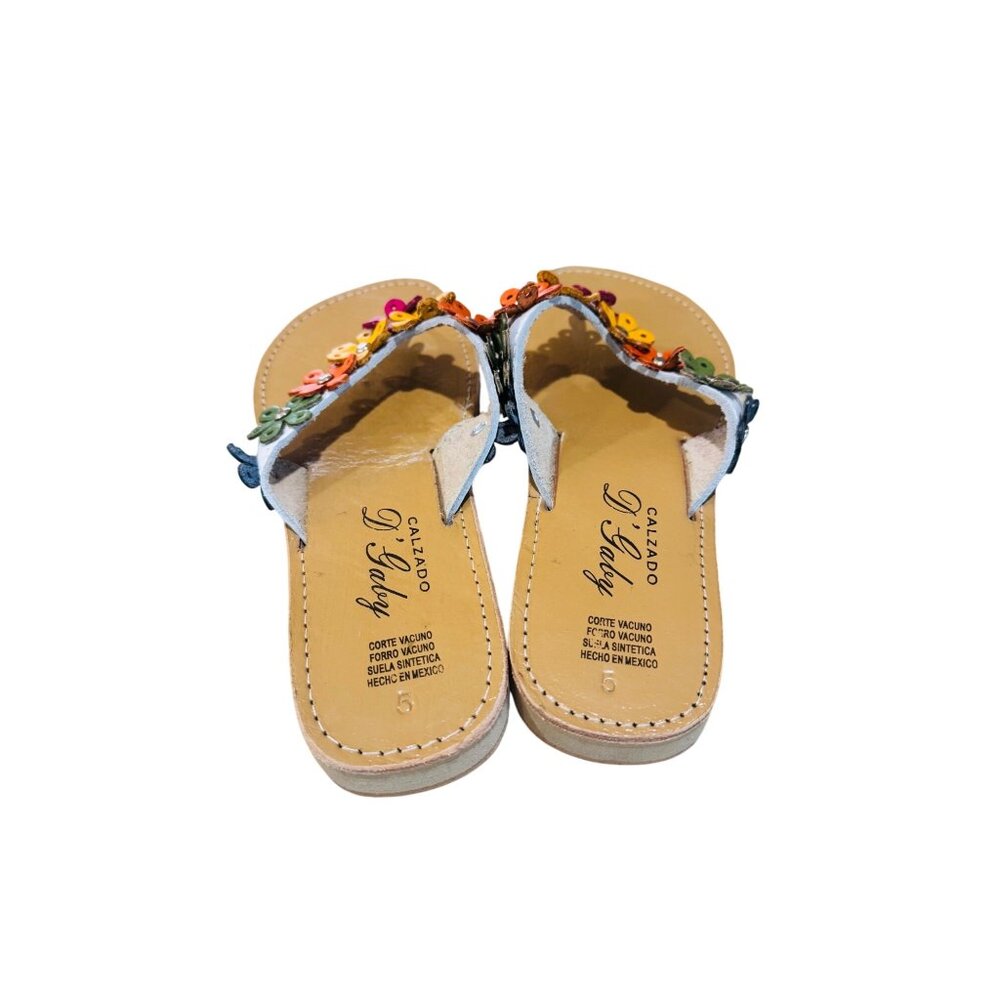 Calzado DGaby Women Leather Sandals US 8 Mexico 5 Multicolor Flower Accents Boho - Picture 9 of 11